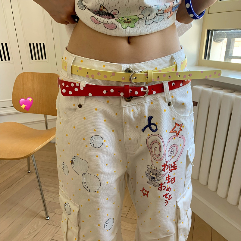 Ceinture colorée contrastante rétro à pois, tendance Y2K, style coréen, pour jeans et jupes, accessoires de shopping, ceinture pour femme