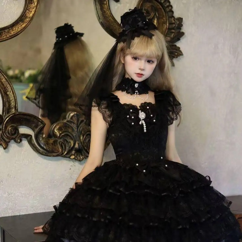 Robe Lolita à volants en dentelle 2026, tenue de cosplay japonaise, vêtement Y2K, robe de fête imprimée nœud, style mode Kawaii