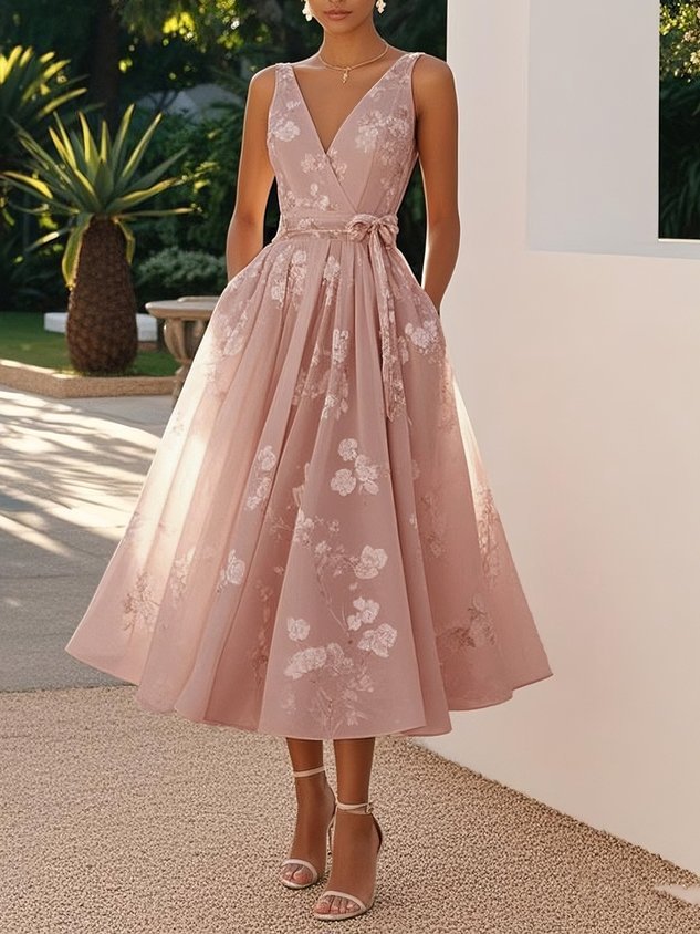 Robe de soirée douce, impression numérique, ample, décontractée, mode, tempérament élégant, vêtements pour femmes, gilet sans manches, col en v, longue