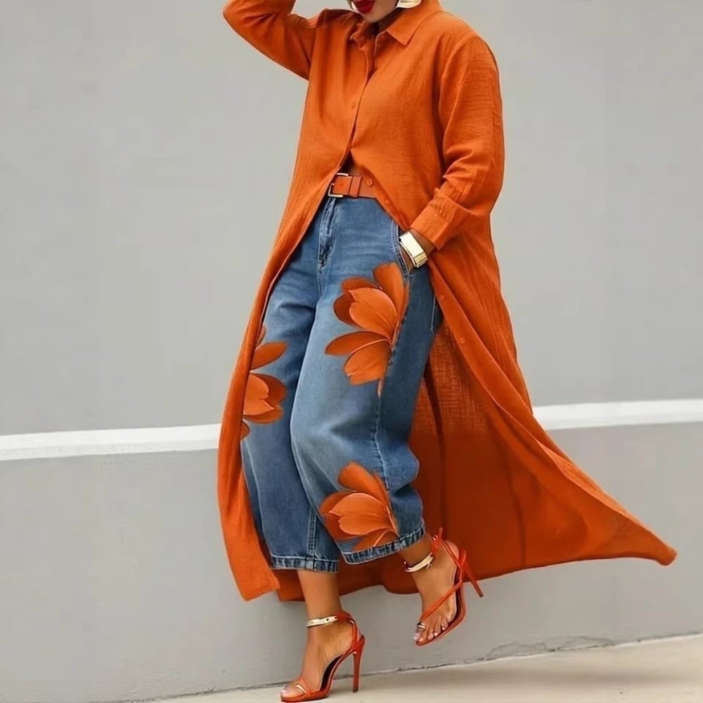 Chemisier tendance à manches longues et col rabattu, élégant et décontracté, couleur unie, coupe ample, style streetwear