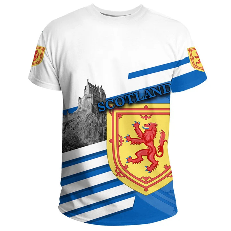 Écosse blason impression 3D Football hommes T-shirt col rond manches courtes t-shirts été Sport Gym mode tendance hommes T-shirt haut