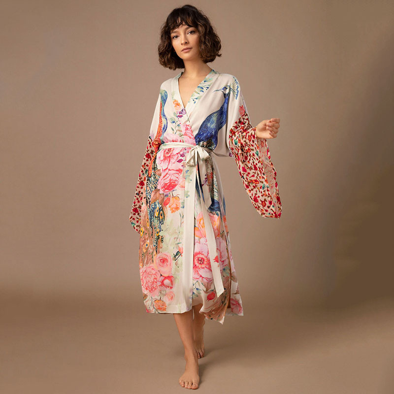 Chemise kimono fluide pour femme, imprimé paon, légère, à devant ouvert, idéale pour la plage, comme tenue de vacances ou à porter sur un maillot de bain