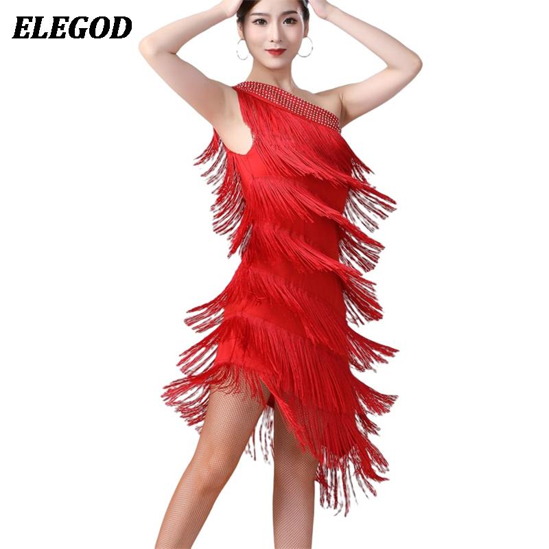 Robe de danse latine sexy pour femmes adultes, robe à paillettes et à franges, robe asymétrique à franges, tenue de danse de salon rumba.