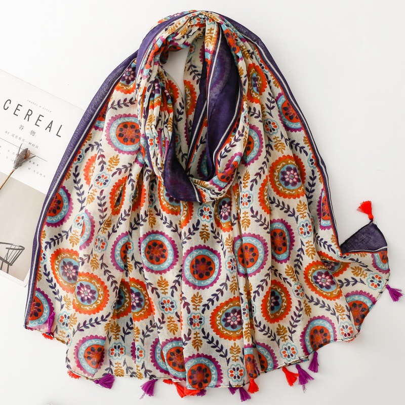 Styles bohème de luxe femmes écharpe été plage châle coton lin sentiment gland Pashmina musulman Hijab enveloppement Viscose Turban