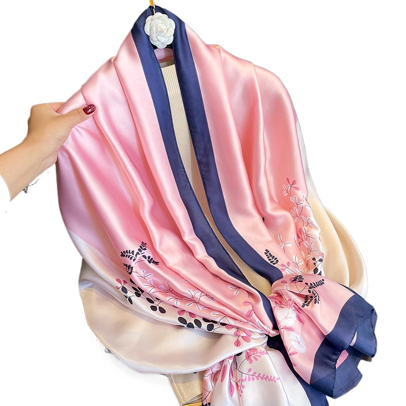 Longue Foulard en soie pour femmes, Pashmina Floral, châle enveloppant, Bufanda, Poncho de plage, printemps-automne