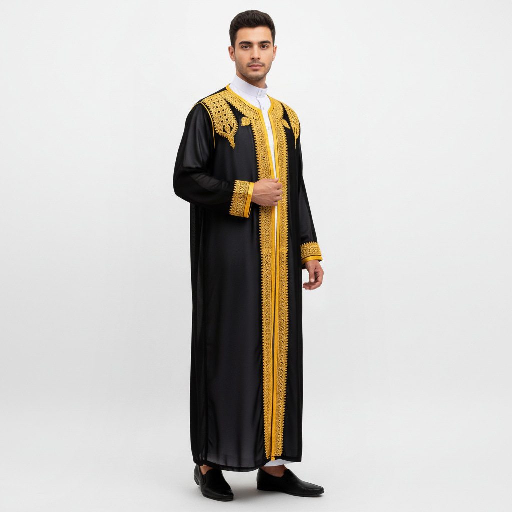 Robe traditionnelle arabe pour hommes, Robe brodée Thobe, ethnique du moyen-orient, Jubba Thobes Eid Djellaba, Kimono Abaya Thoub Dishdasha