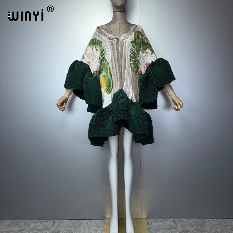Robe Courte Plissée Élastique WINYI pour Femme, Élégante Robe de Plage, Kaftan Abaya, Mode Musulmane, Tenue de Soirée de Luxe pour Dubaï