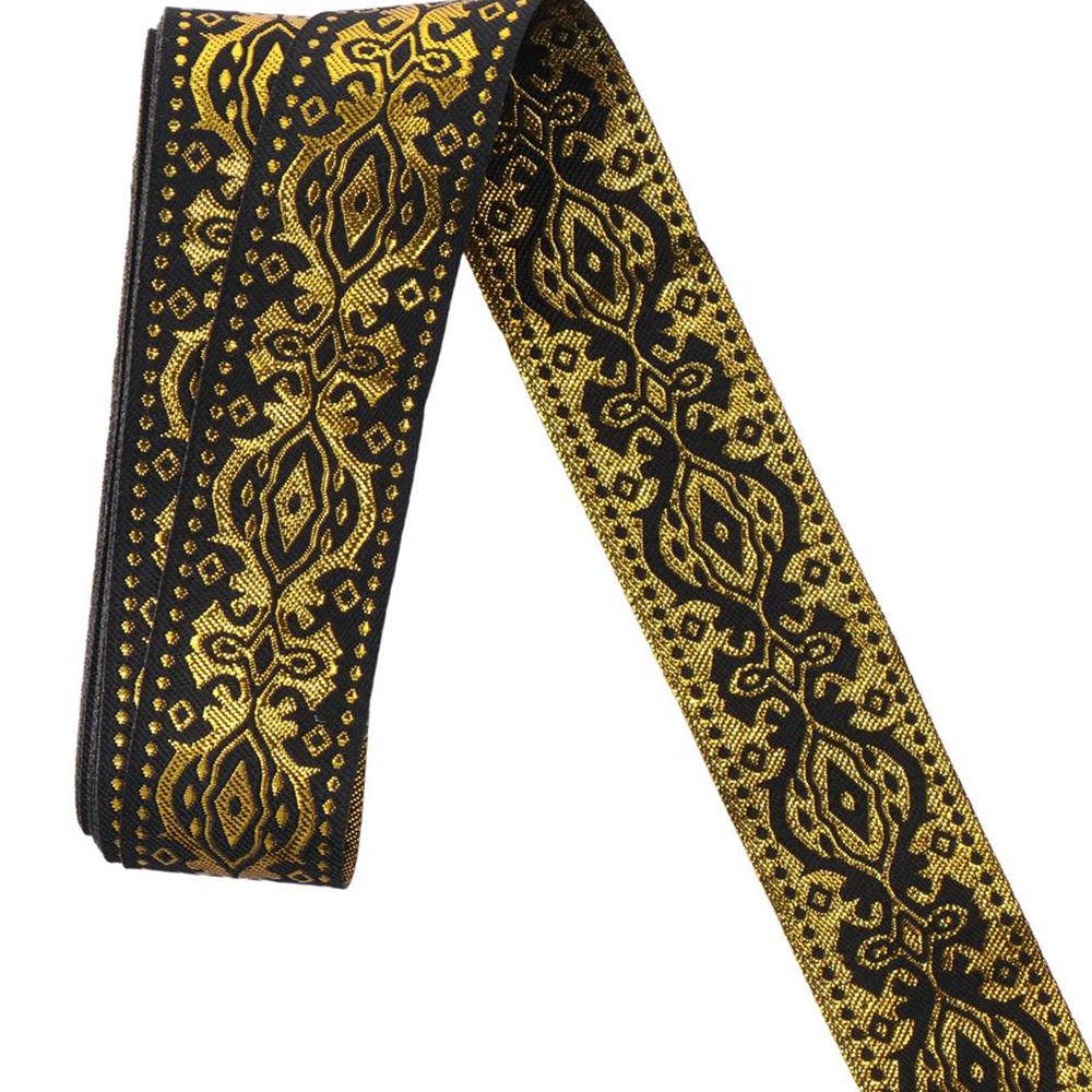 Ruban Jacquard tissé pour la couture de vêtements de bricolage, blanc, or, noir, 7.6 pouces de large, 1.3 verges