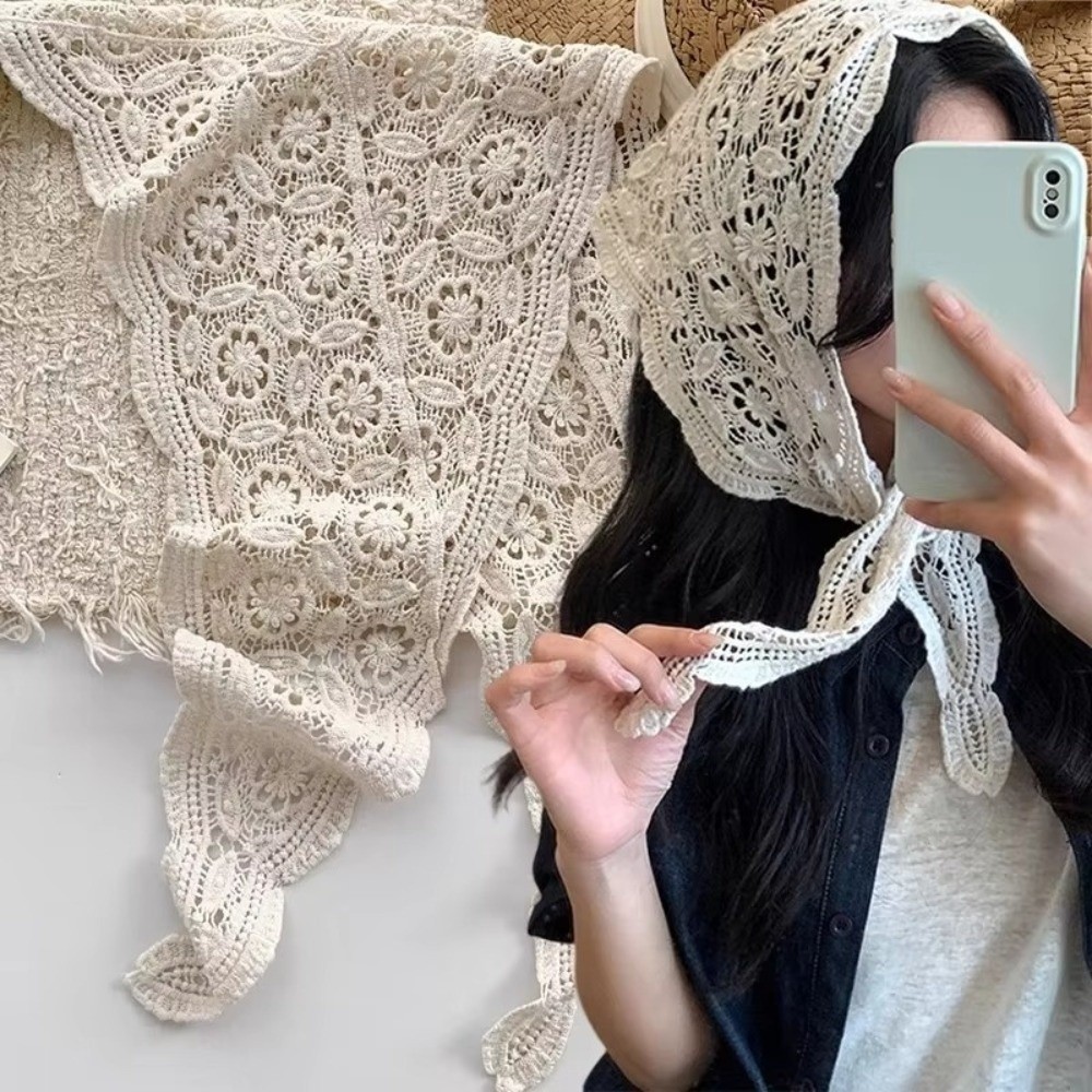 Foulard tricoté ajouré beige tendance, accessoires pour cheveux, foulard triangulaire, bandeaux pour femmes