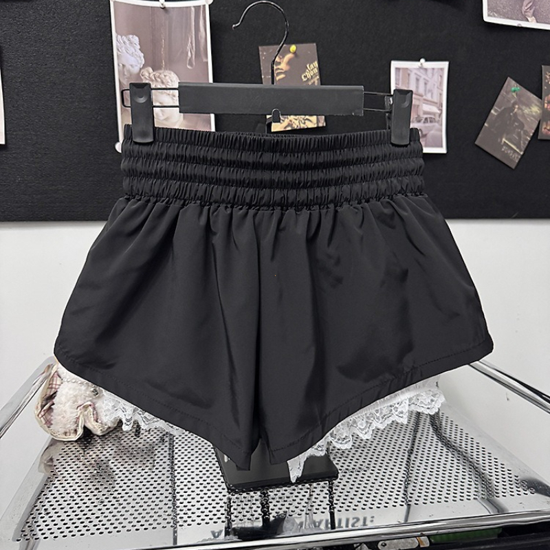 Nouveaux shorts coréens pour femmes, taille haute, décontractés, patchwork, dentelle, jambes larges, bandage chic, pantalons courts d'été pour femme