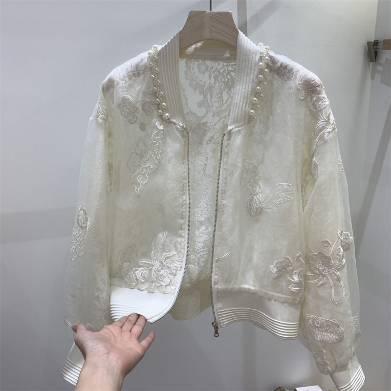 Cardigan brodé de perles d'ongles de style chinois, vestes à col rond, vêtements d'été, protection solaire, combinaison chic vintage, tout match, nouveau