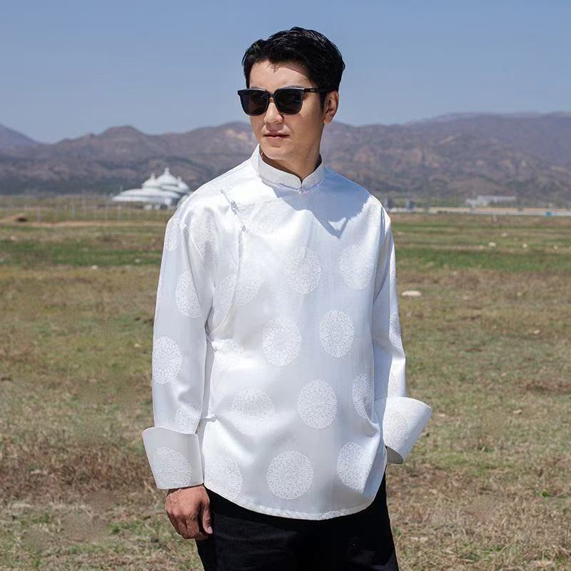 Vêtements pour hommes mongols classiques Style National Mongo prairie chemise à manches longues traditionnel culturel mâle quotidien hauts à la mode