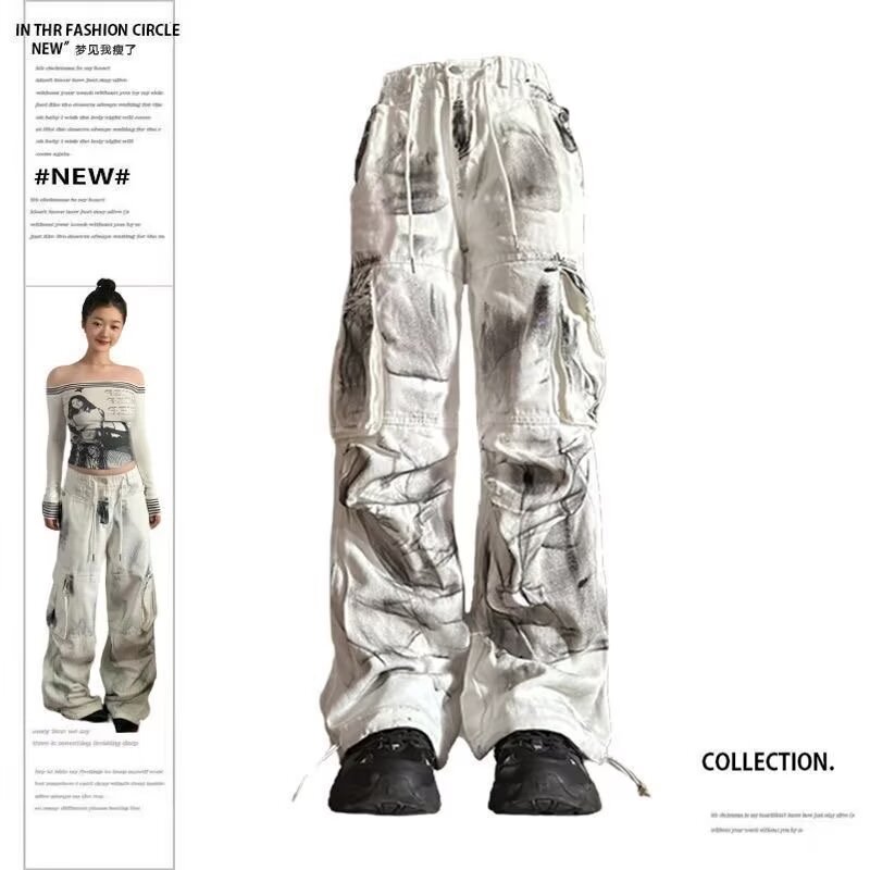 Femmes Jean large femmes Jean Span Shoujo fille Style Denim niveau blanc pantalon Jean Y2k Coquette femme vêtements taille haute pantalon