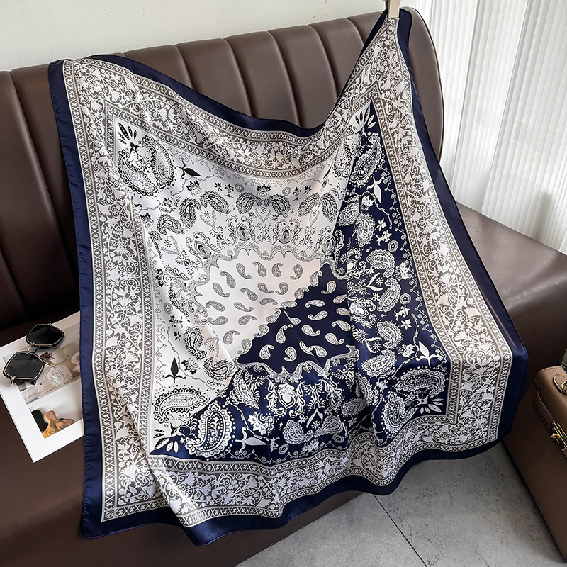 90*90 cm Satin carré écharpe femmes Hijab Paisley cajou imprimé foulard en soie foulard châle enveloppes bandeau cheveux accessoires Bandana