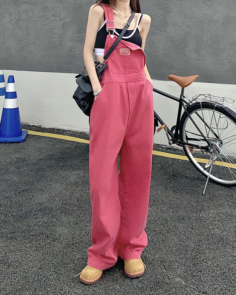 Jeans femmes 2025 été Style lâche filles rose pantalon à jambes larges combinaison coréenne décontracté denim salopette femmes