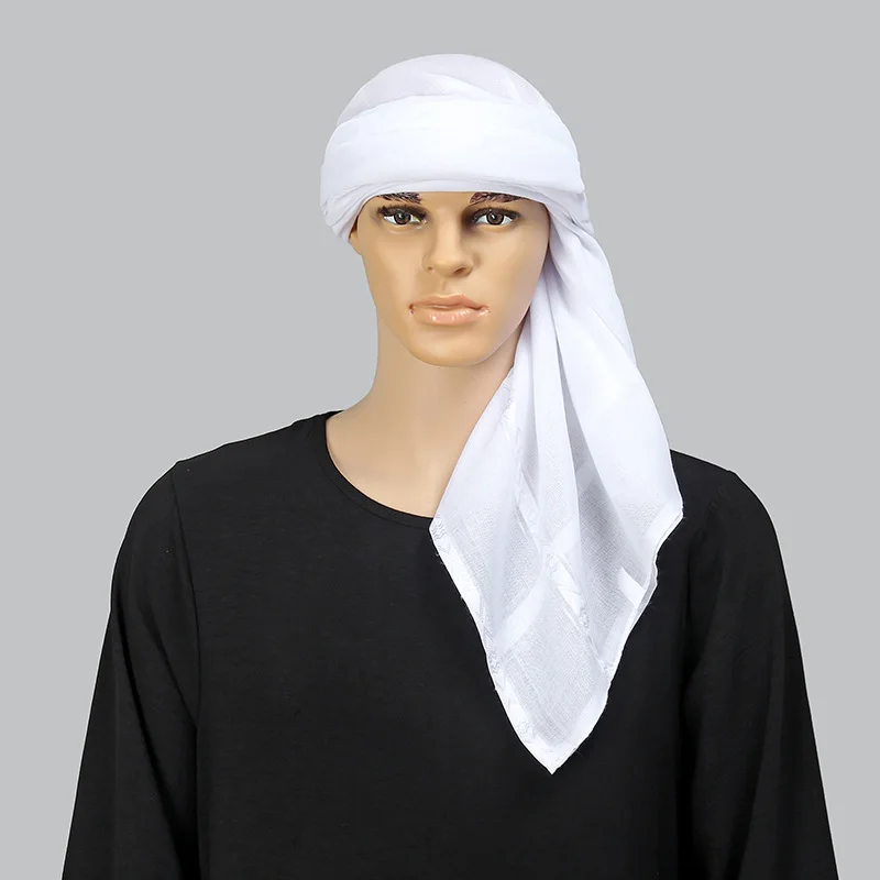 Islam blanc carré écharpe hommes Shemagh arabe chapeaux Hijab enveloppement Turban arabe couvre-chef musulman Keffiyeh prière Turbante Bandanas