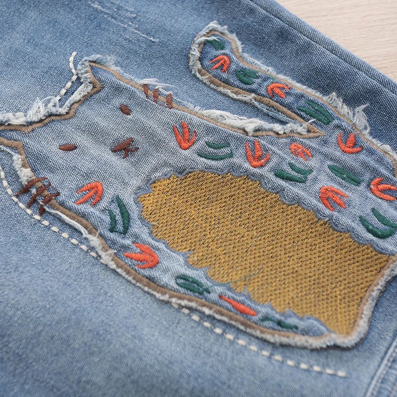 Jean taille haute pour femme, nouvelle version coréenne printemps-automne 2026, pantalon sarouel ample brodé avec patchs en tissu, longueur 7/8 pour femme