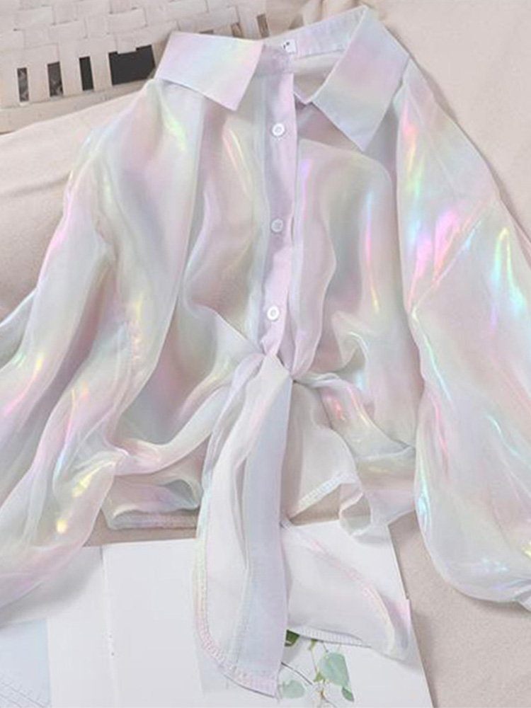 Chemise Boutonnée à Demi Manches pour Femme, Vêtement Sexy à Taille Nouée, Automne 2024