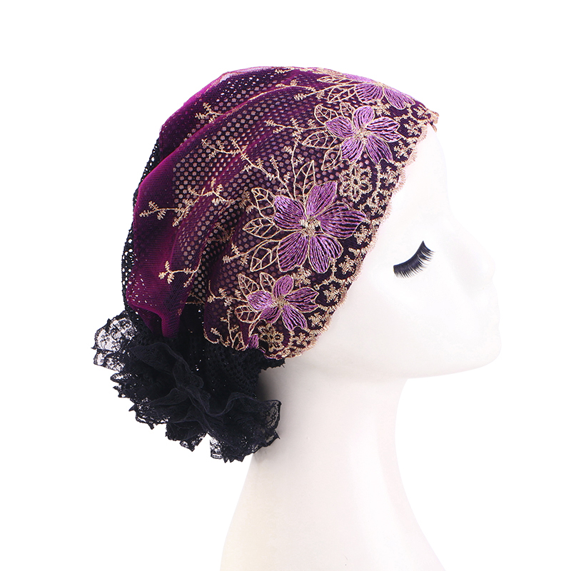Nouveau femmes élégant broderie dentelle florale Turban casquette couvre-chef foulard chapeau musulman islamique chapeaux Bonnet intérieur Hijabs