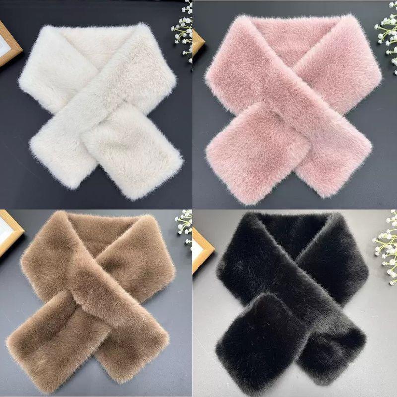 Femmes coréennes hiver chaud épaissir col croisé écharpe Imitation fausse fourrure de lapin écharpe solide fourrure cou plus chaud résistant au froid foulards
