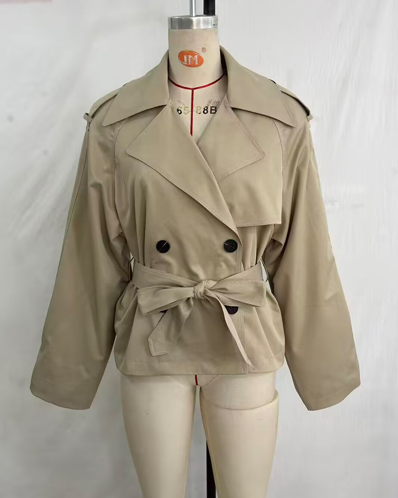 Veste Courte Ceinturée Khaki pour Femme, Nouvelle Collection Printemps 2026, Tendance Automne, Chic et Décontractée, Vêtement d'extérieur pour Femme