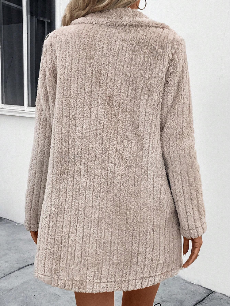 Femmes kaki doux velours moelleux polaire manteaux automne hiver col rabattu à manches longues bouton Cardigan vestes MQDFZC-3134