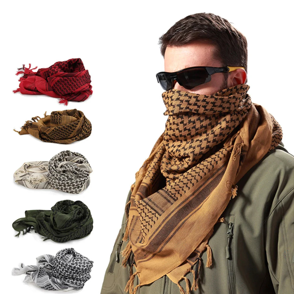 Écharpe Hijab Légère à Carreaux pour Hommes et Femmes, Foulard Arabe du Désert, Écharpes Tactiques Douces pour la Randonnée, Turban Unisexe, Châle Militaire
