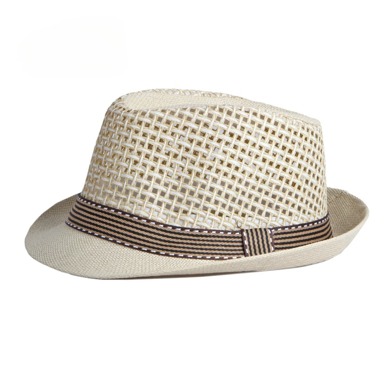 Chapeaux d'été en paille respirante pour hommes, petit chapeau haut-de-forme pour femmes, Protection solaire, chapeau de plage, casquette de Jazz rétro britannique, chapeau Fedora en maille noir