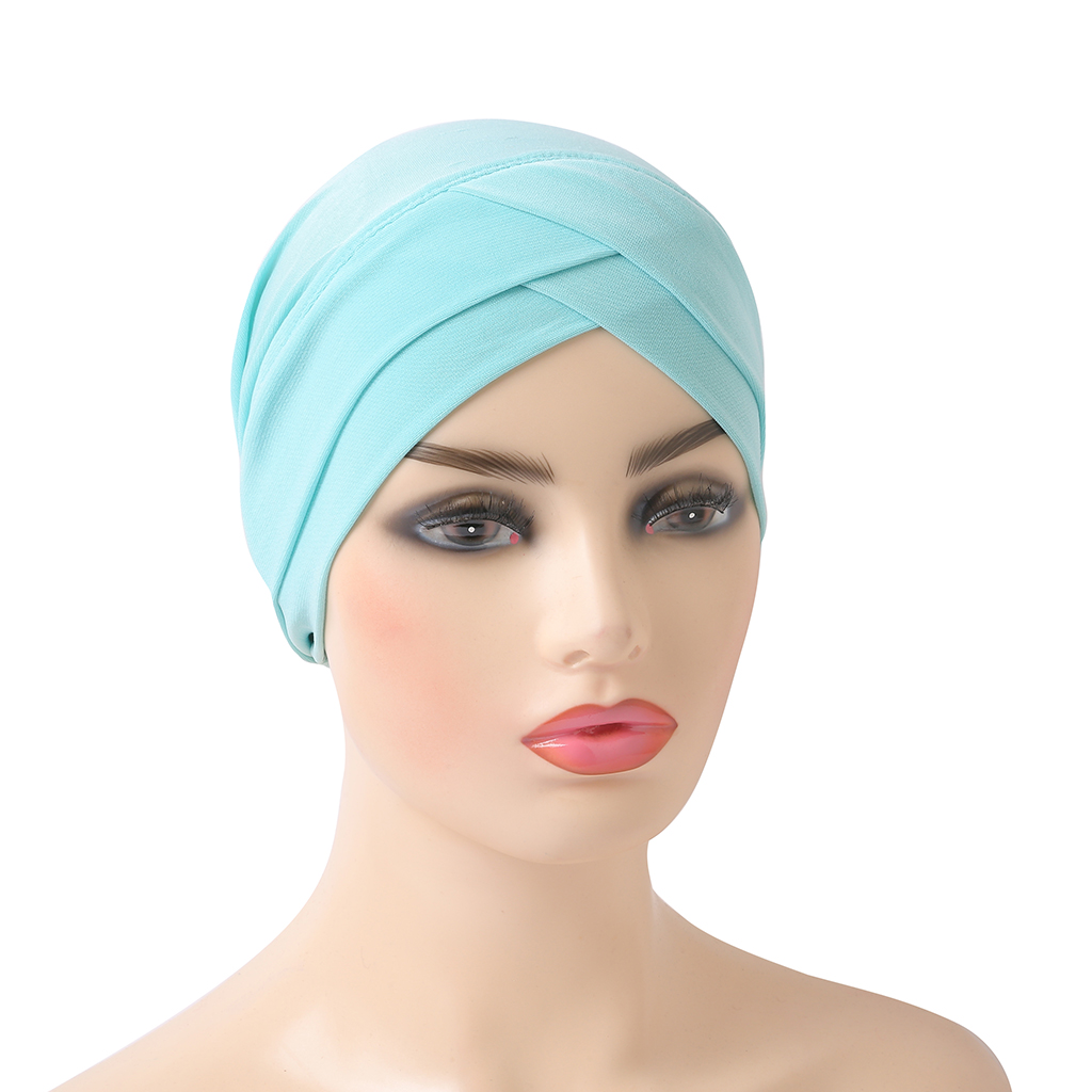H117 front croisé musulman Turban couleur Pure extensible intérieur Hijabs pour casquettes prêt à porter femmes foulard sous le Bonnet