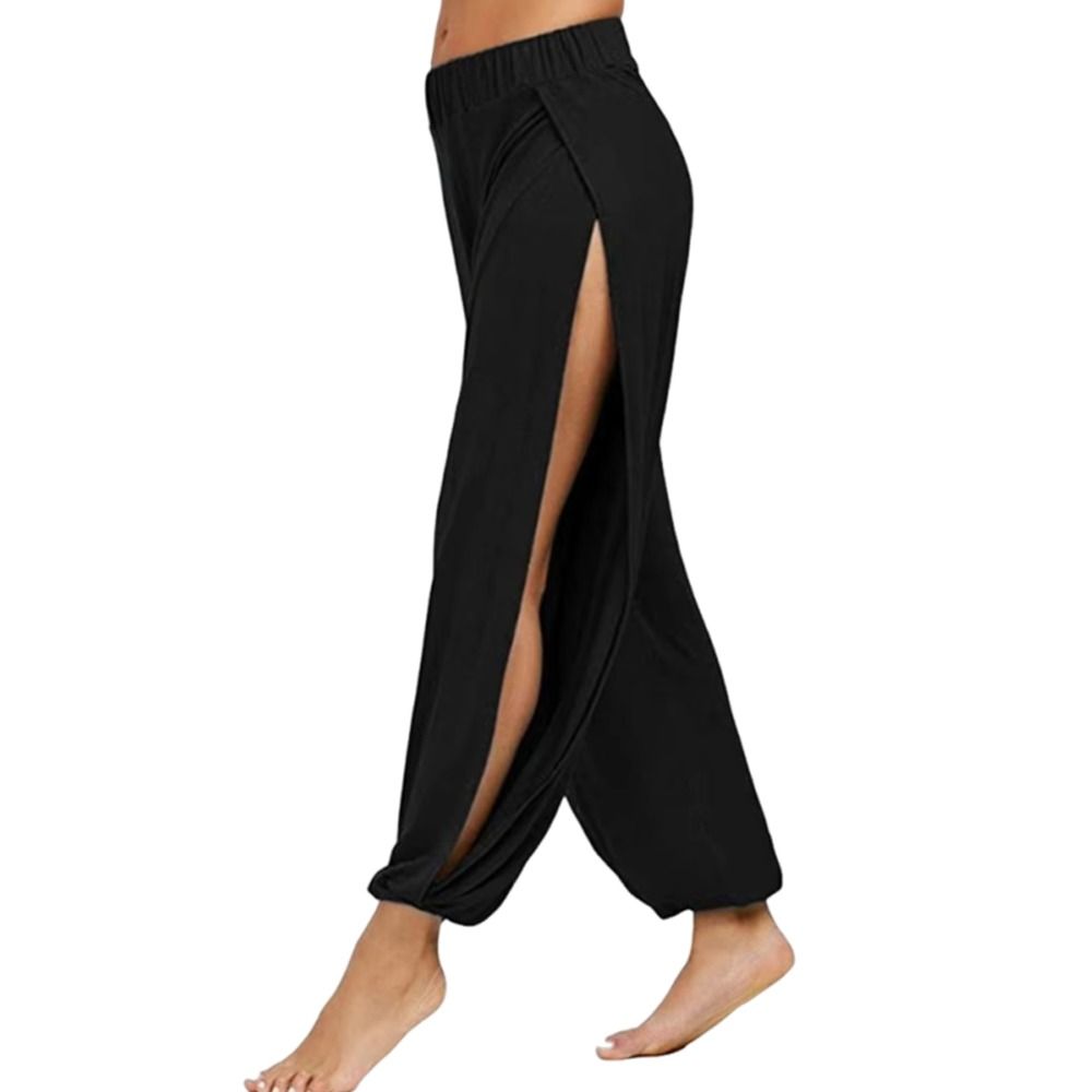 Pantalon Harem Hip Hop Tendance à Fente Latérale, Taille Haute, Jambes Larges, pour Danse Moderne et Yoga