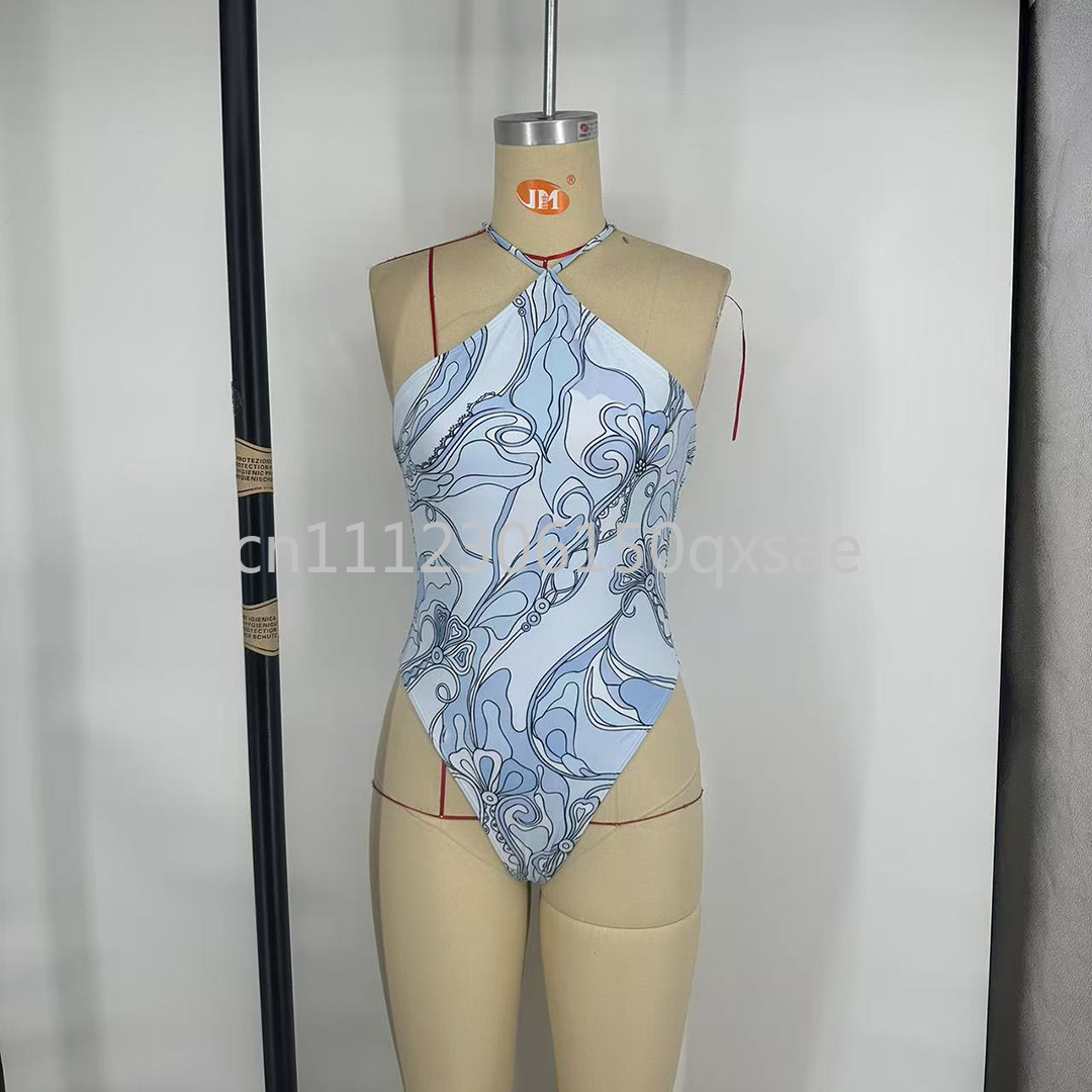Ensemble de maillots de bain et de bikinis de luxe pour femmes, design classique, bleu, avec foulard bandeau et logo signature de créateur