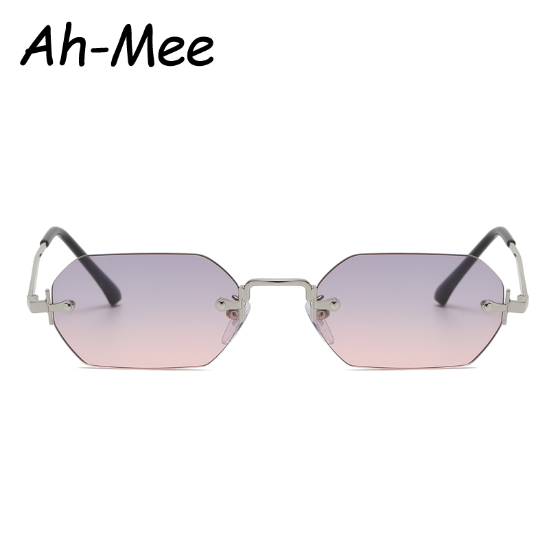 Lunettes de protection petites lunettes de soleil carrées sans monture femmes polygone gris dégradé lunettes de soleil Vintage été Style lunettes UV400