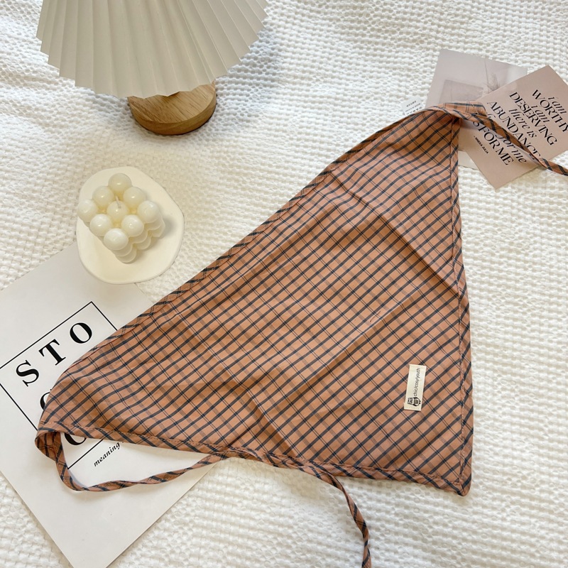 Écharpe triangulaire à carreaux coréens pour femmes, coton et lin, mode polyvalente, petite écharpe décorative mignonne, printemps 2025