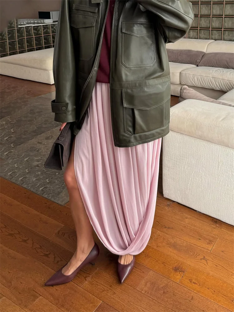 Jupe longue décontractée pour les vacances à la plage, jupe maxi d'été pour femmes, en maille plissée, taille haute, unie, élégante, patchwork, vêtements féminins