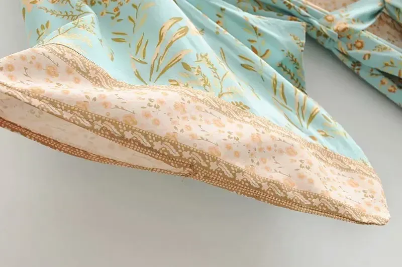Boho Dinner ens Fashion-Kimono de plage pour femmes, imprimé floral vert, manches chauve-souris, rayonne, bohème, col en V, robe Boho, couvertures de bikini
