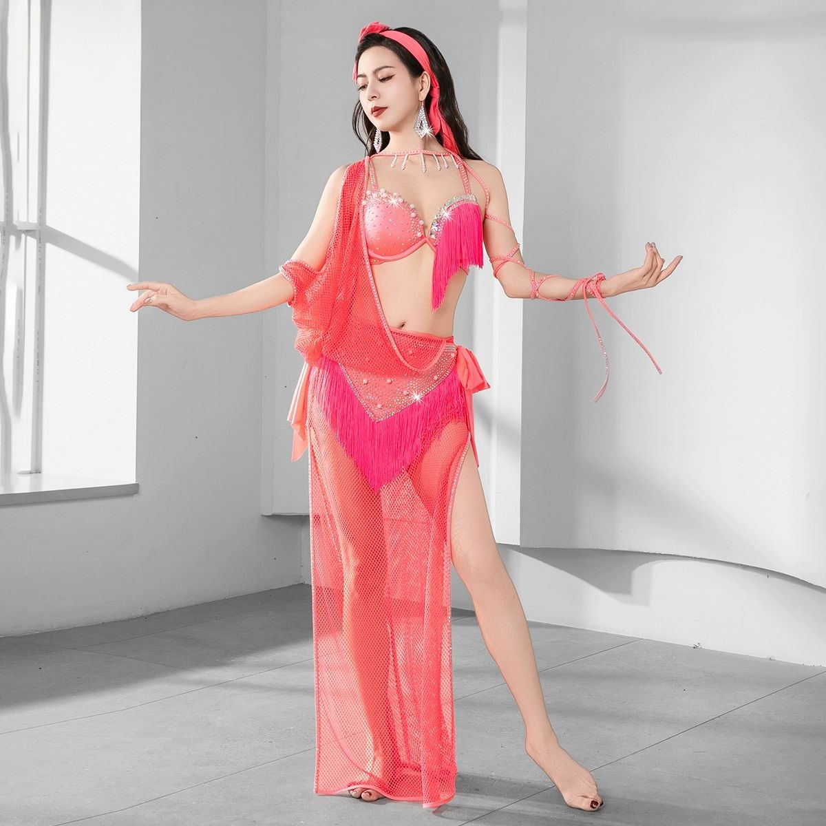 Costume de danse du ventre égyptien BALADI Robe groupe danse folklorique soutien-gorge compétition Performance SHAABI Robe résille Robe franges