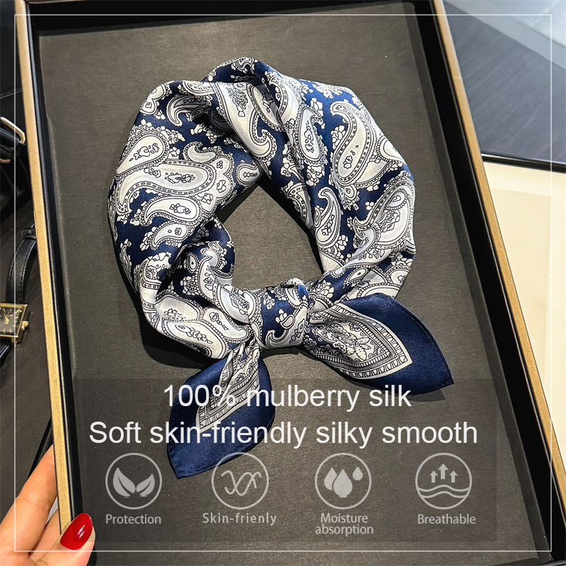 100% foulard en soie femmes motif Paisley carré foulards en soie de mûrier dame sac poignée enveloppement cravate foulard Bandana luxueux bandes de cheveux