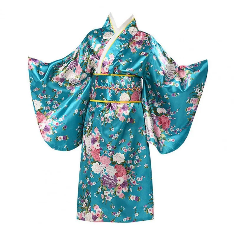 Robe kimono imprimée de fleurs de cerisier vibrantes, ensembles de kimono japonais pour filles, spectacles scolaires de cosplay traditionnels pour les élèves du primaire