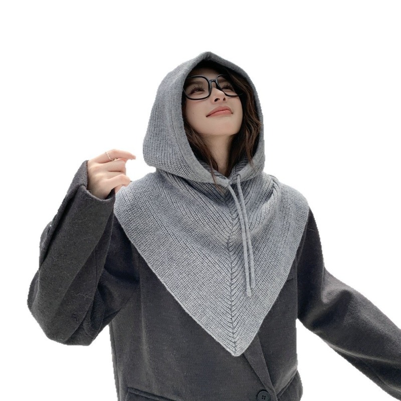 Écharpe à capuche en tricot pour femmes, chapeau intégré, cache-cou, cagoule à cordon de serrage, écharpe-cagoule coupe-vent pour la protection du cou par temps froid.
