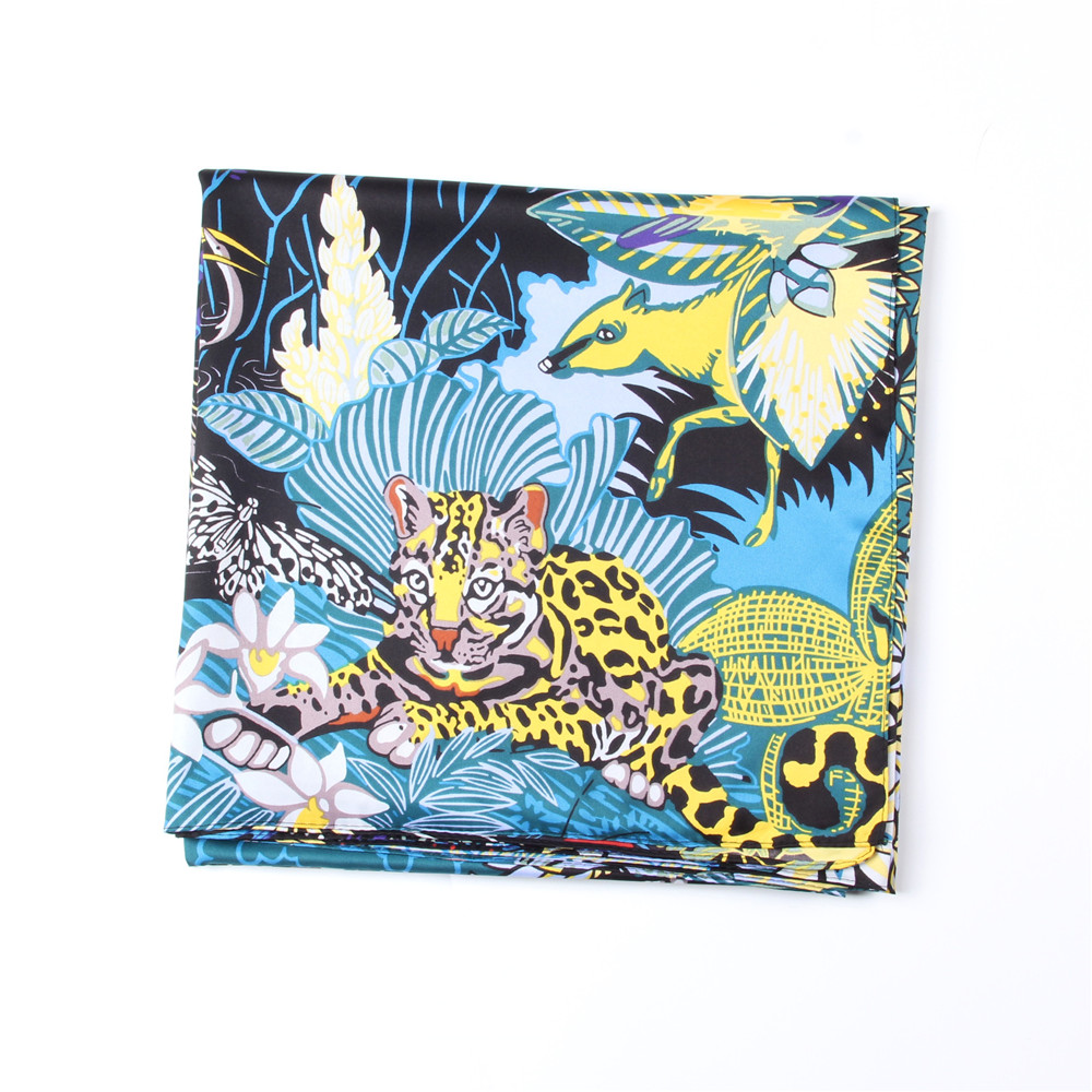 POBING foulard en soie femmes grands châles animaux imprimer carré Bandana luxe foulard musulman Hijab écharpe femme Foulards 130CM