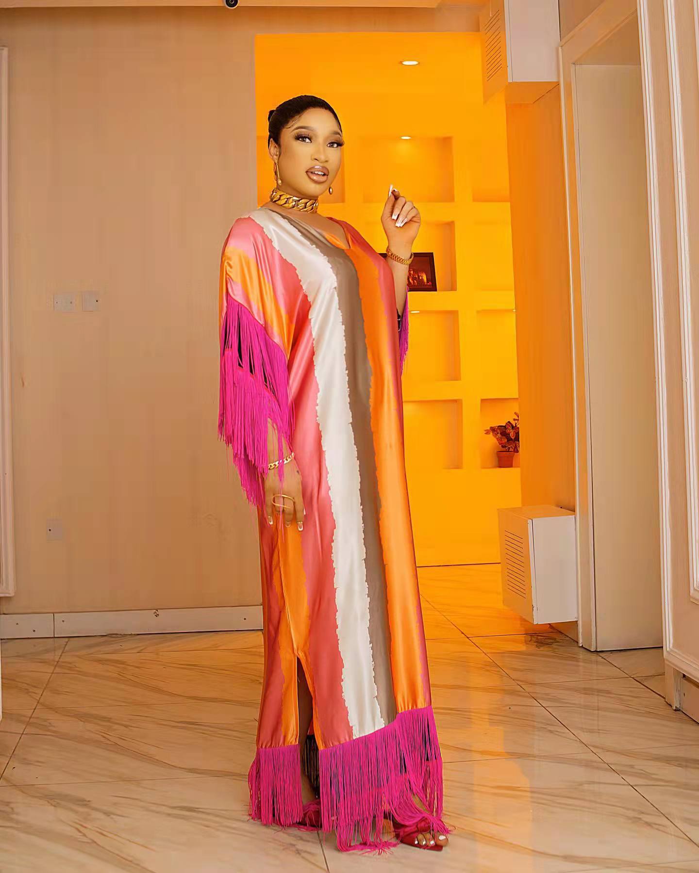 Jupe Ample Confortable en Soie Artificielle pour Femme Africaine, Tissu Cousu à Franges, Mode de Qualité