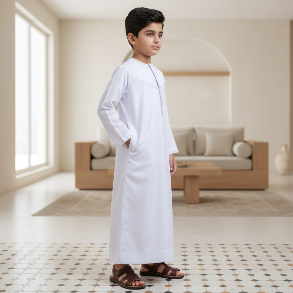 Vêtements traditionnels pour enfants Robe arabe Thobe Blanc Garçons Robe de style ethnique Enfants musulmans Jubba Thobes Ramadan Eid Islam Vêtements