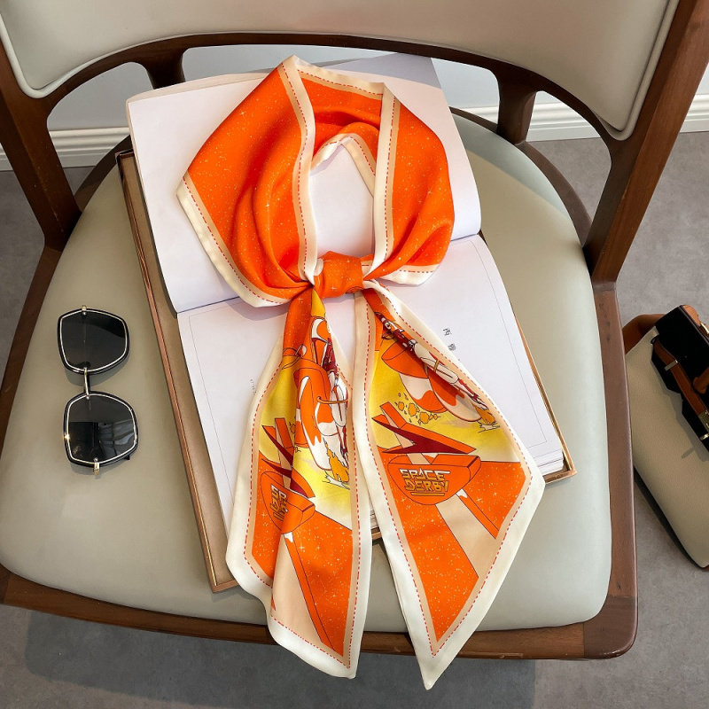 Nouvelle écharpe longue fine et étroite pour femme, écharpe d'affaires double couche en fausse soie, accessoire pour cheveux printemps-été