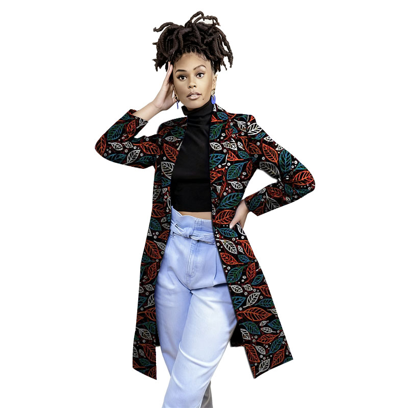 Trench-Coat élégant pour femmes, imprimé Ankara, longs Blazers, Couture africaine, Dashiki, bouton unique, vêtements d'extérieur décontractés