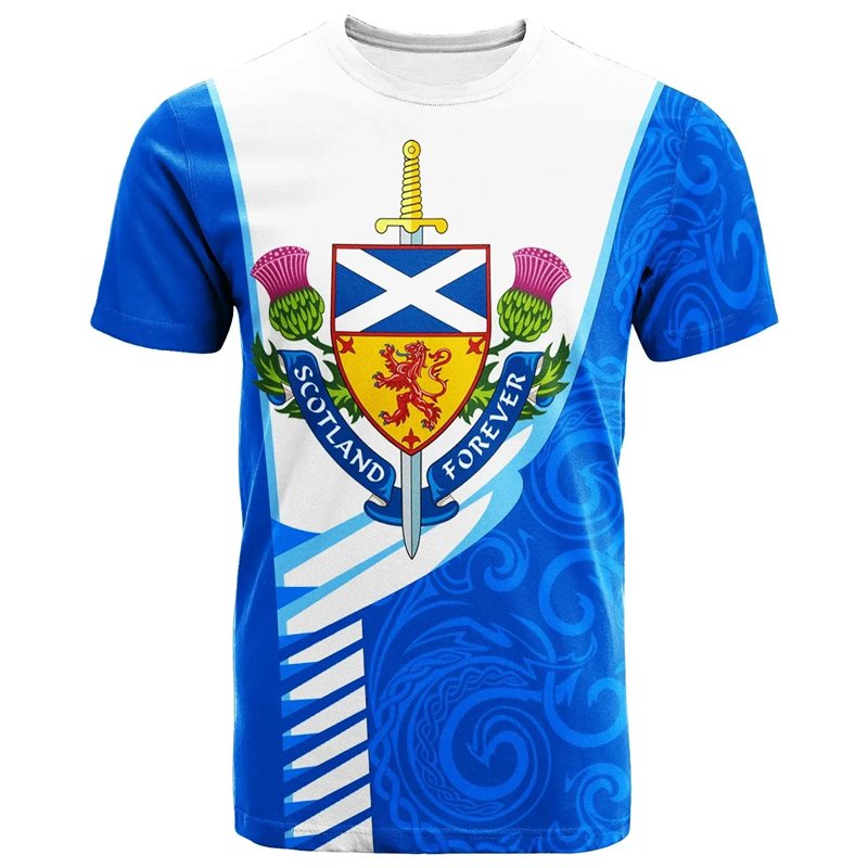 Écosse blason impression 3D Football hommes T-shirt col rond manches courtes t-shirts été Sport Gym mode tendance hommes T-shirt haut