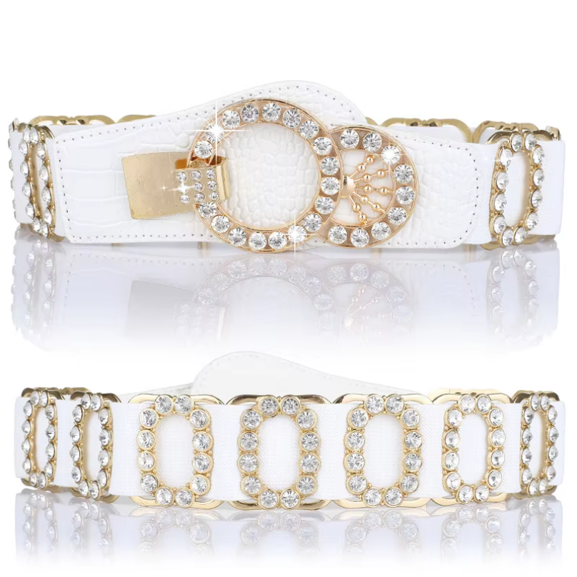 Ceinture pour femme, ceinture décorative pour femme, ceinture élastique à la mode avec incrustation de diamants, ceinture élastique, ceinture élargie