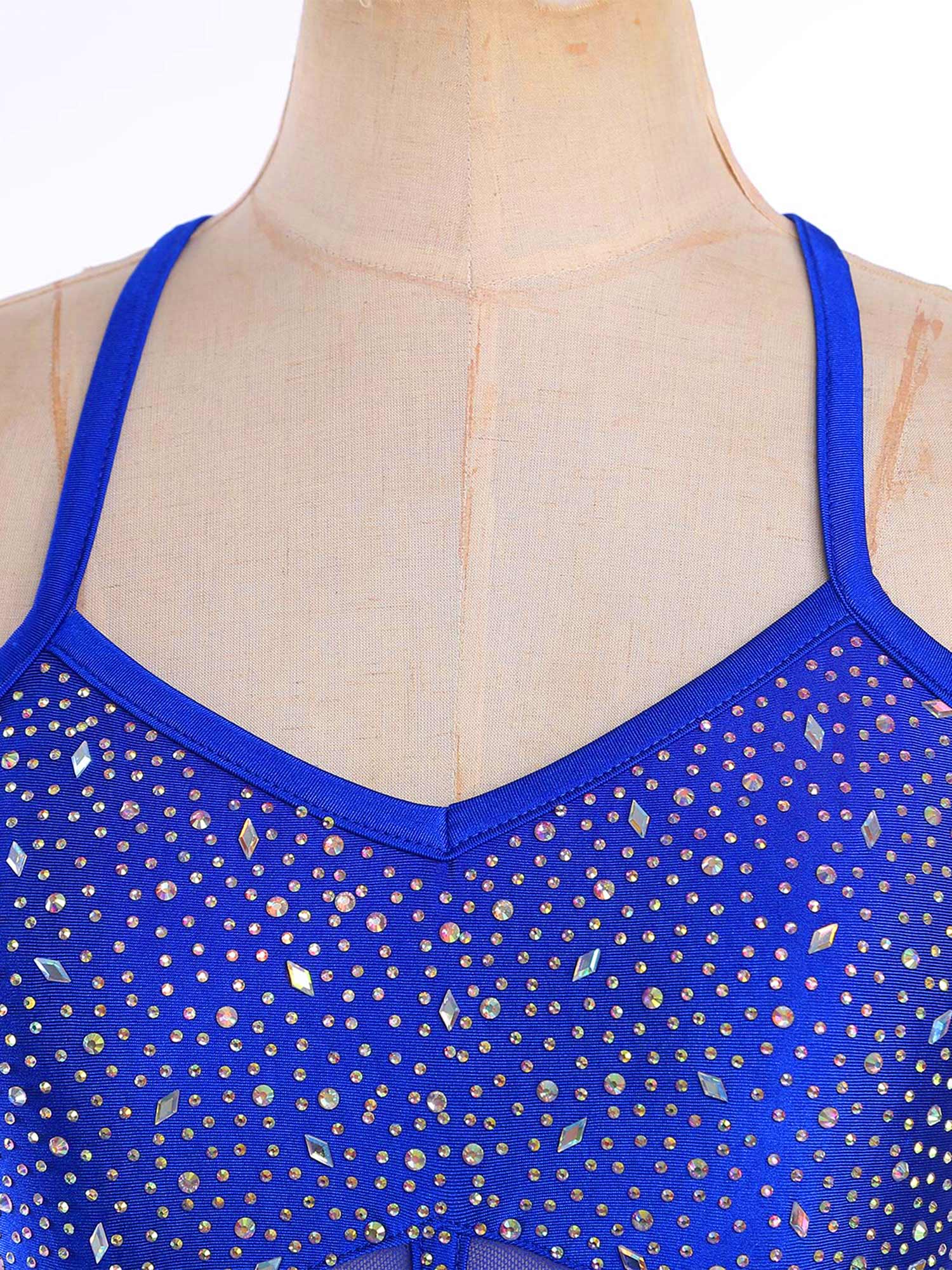 Femmes gland Latin Jazz Salsa justaucorps robe de danse Tango danse Costumes maille transparente Patchwork strass frangé body robe