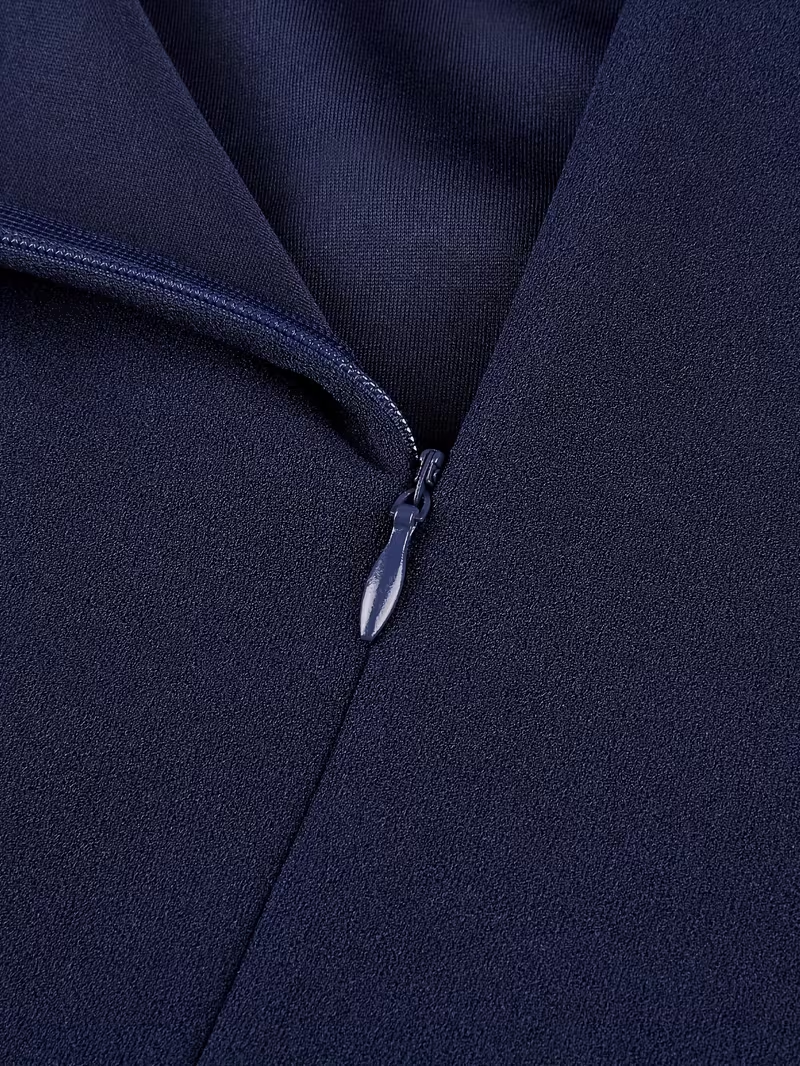 Robe crayon midi élégante pour femme, bleu marine, col en V, dentelle, manches 3/4, taille froncée, amincissante, pour cocktail et soirée