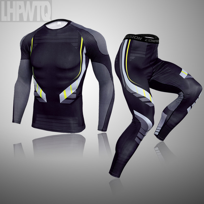 Ensemble de jogging de compression pour hommes, sous-vêtements thermiques d'hiver, tenues de sport, survêtement chaud pour hommes, vêtements de protection contre les éruptions cutanées, vêtements de MMA, taille 3XL
