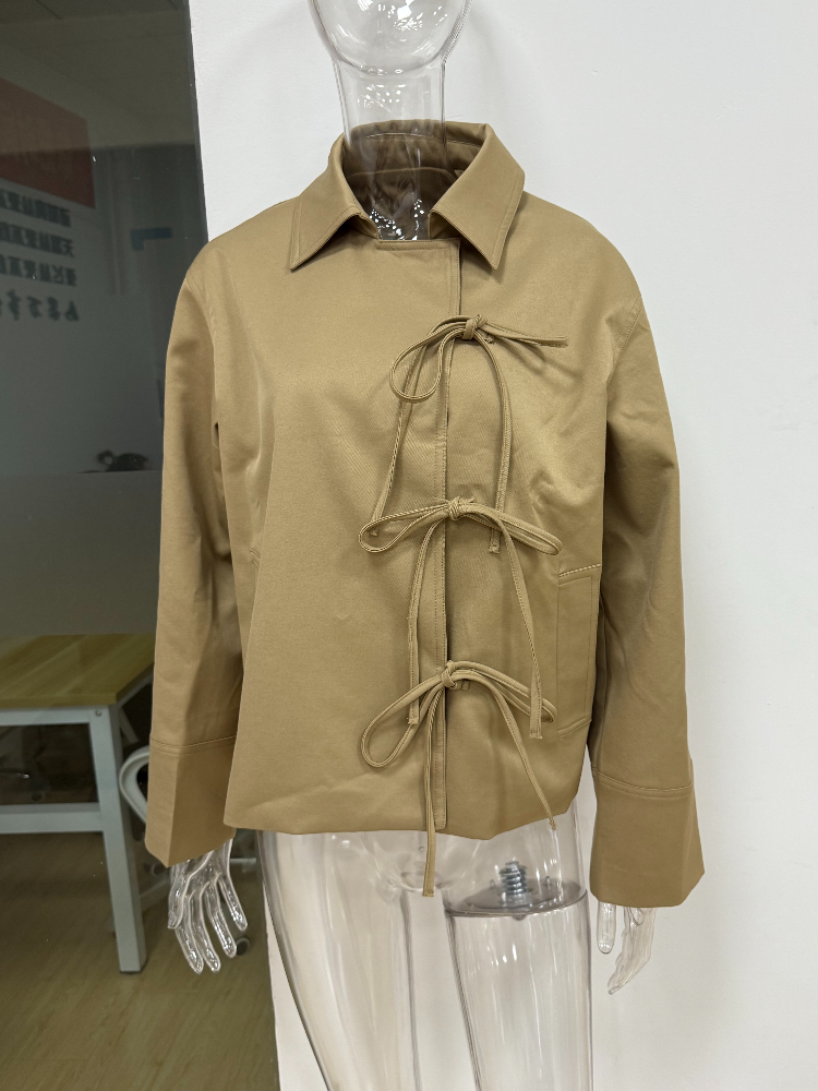 Vestes élégantes et Cool avec nœud papillon, manteau ample avec poche à revers, décontracté, Vintage, Chic, polyvalent, vêtements d'extérieur, automne